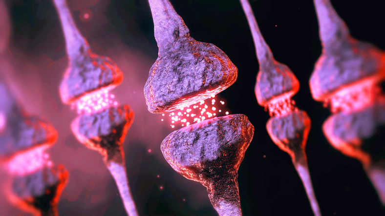 Synapses firing — neurons releasing dopamine